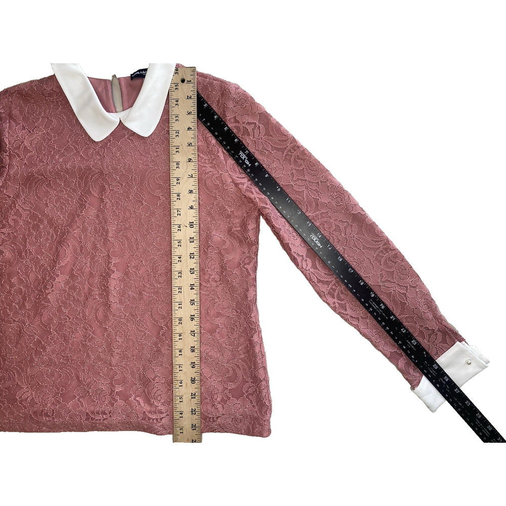 Karl Lagerfeld Shirt Womens Size Small Pink & White Floral Lace Collar Blouse - Picture 8 of 11